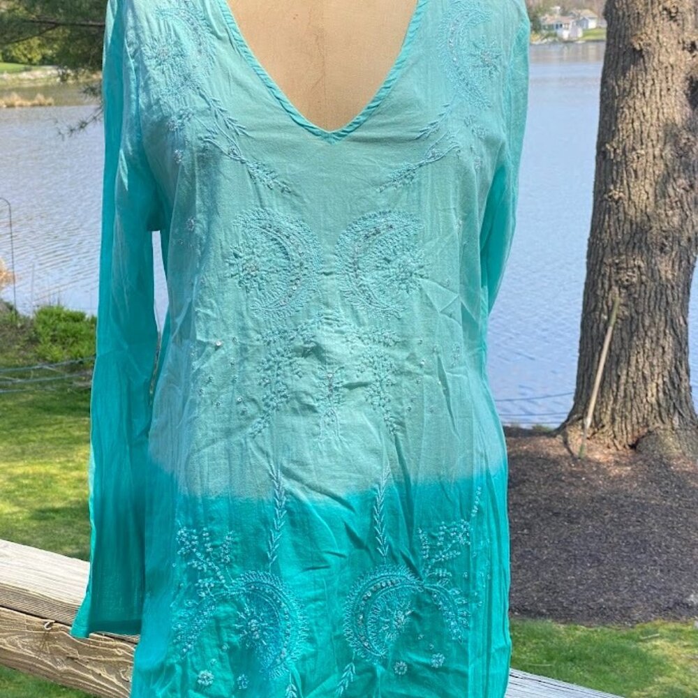 Pretty Aqua Sequined Tunic, Size L